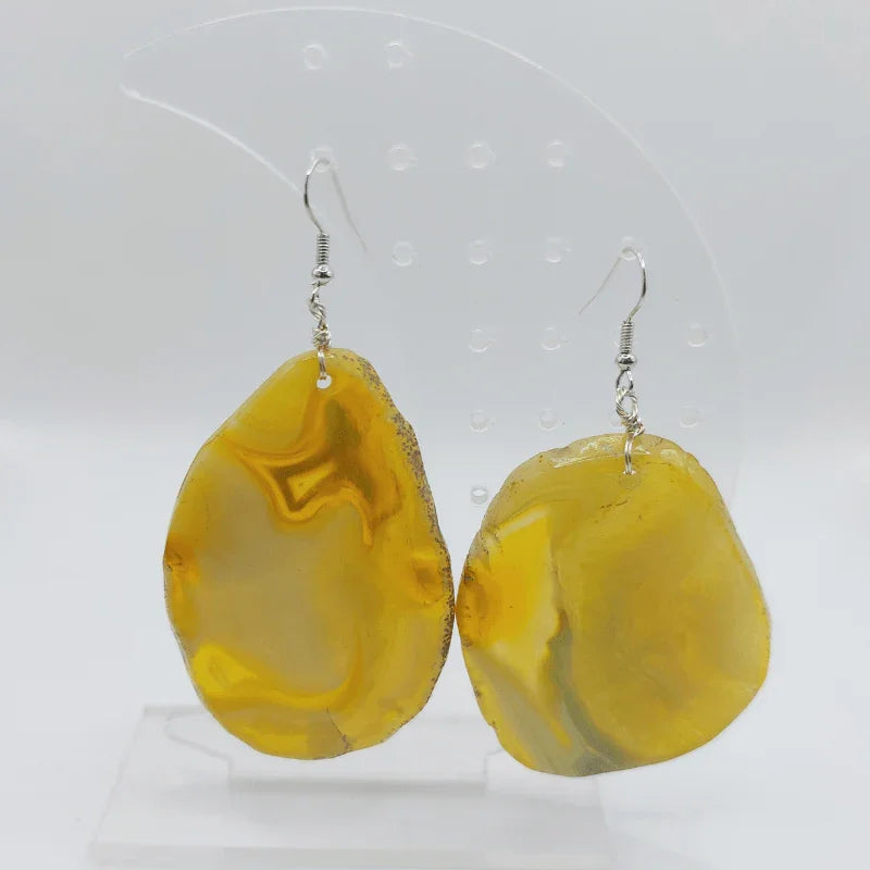Boucles d'Oreilles en Agate jaune - Pierre Brute pour Femmes - Litho Natura