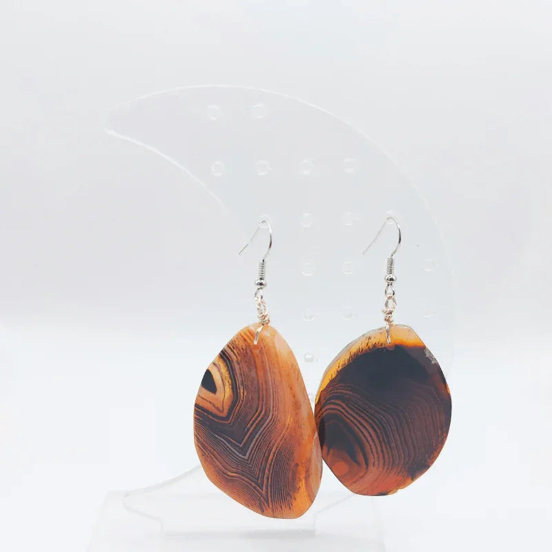 Boucles d'Oreilles Agate Marron - Pierre Brute pour Femmes - Litho Natura