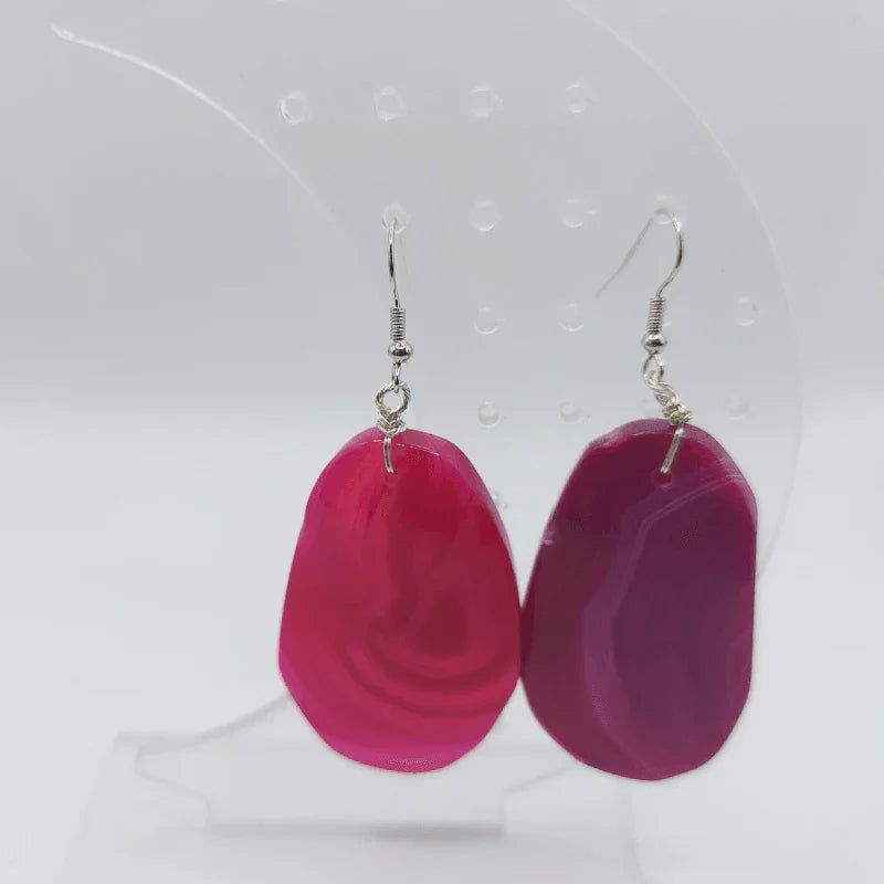 Boucles d'Oreilles Agate Rose - Pierre Brute pour Femmes - Litho Natura