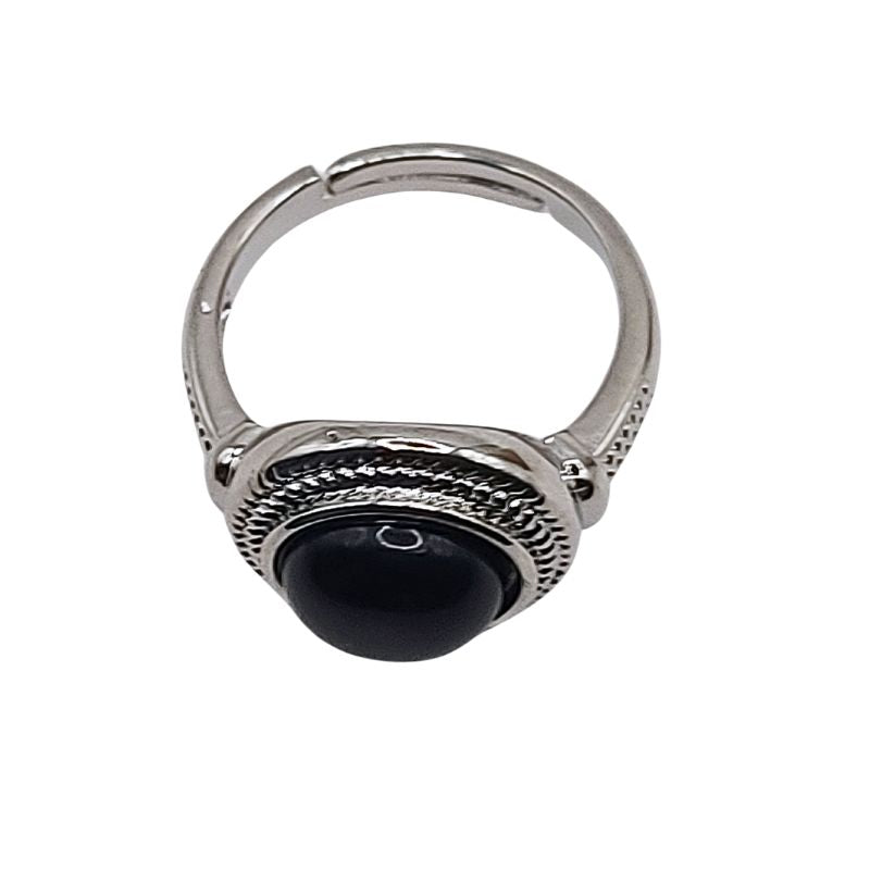 Bague Ronde Ajustable Mixte - Onyx Noire