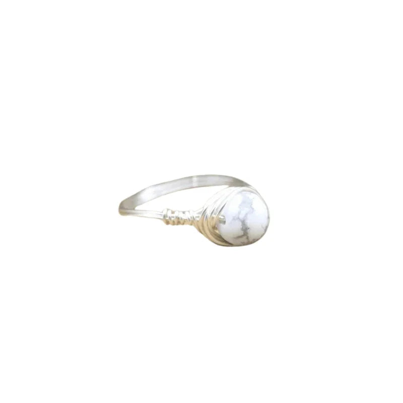 Bague en Pierre Naturelle - Howlite blanche - Litho Natura