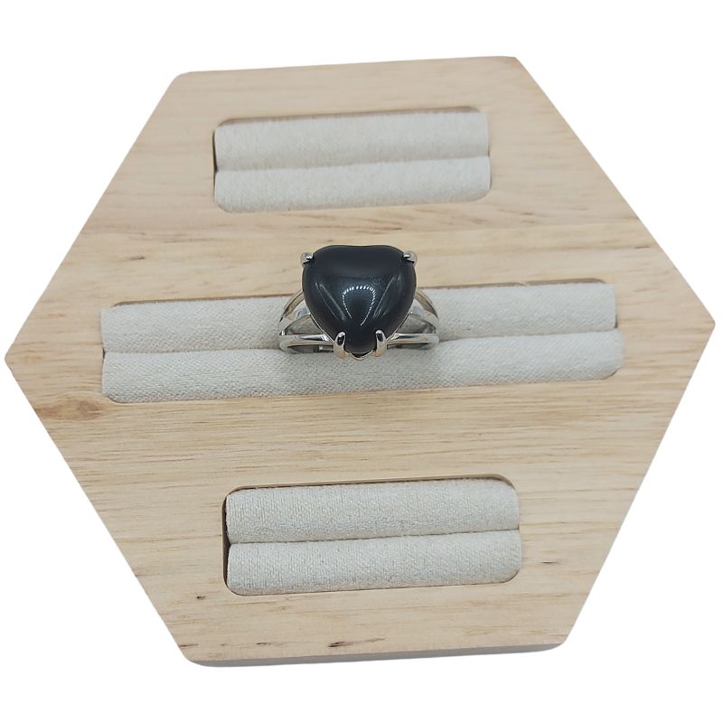 Bague en Cœur Ajustable - Obsidienne