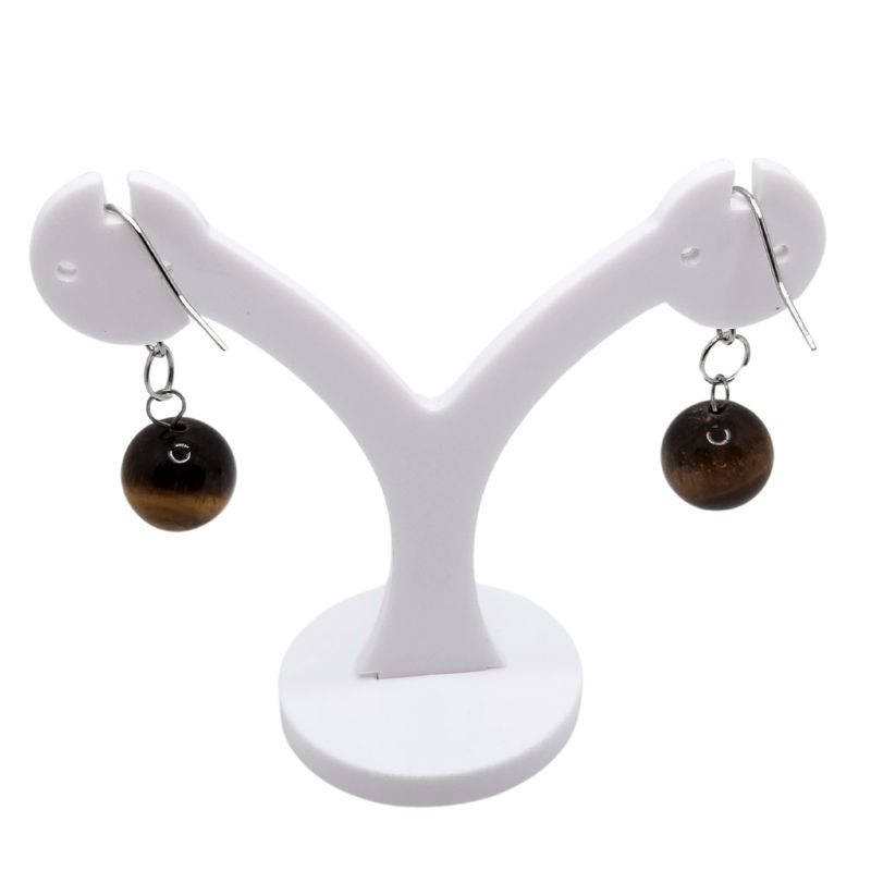 Boucles d’Oreilles Rondes en Acier Inoxydable - Œil de Tigre