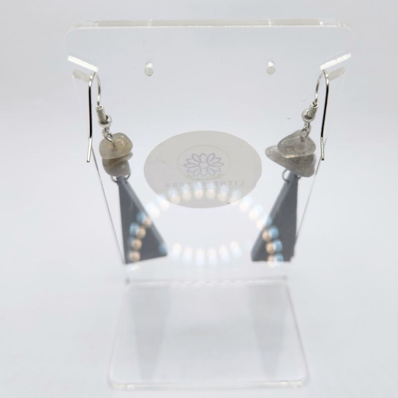 Boucles d’Oreilles en Bois de Poirier - Labradorite