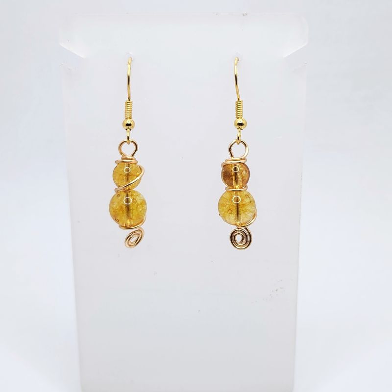 Boucles d'Oreilles en Citrine Naturelle - Plaqué Or