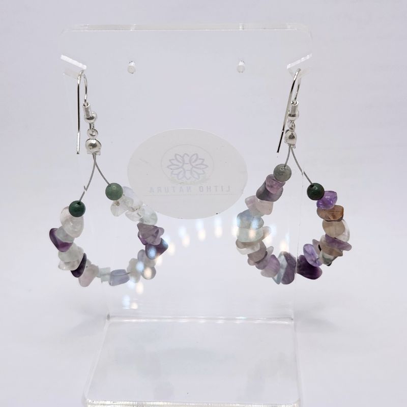 Boucles d'oreilles en Fluorite - Laiton Plaqué Platine