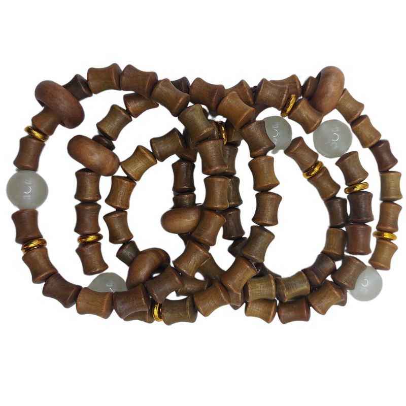 Bracelet Extensible en Perles de Bois de Santal et de Bambou - Bois Olive - Litho Natura