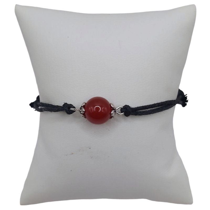 Bracelet en Corde Ajustable avec Pierre Ronde - Cornaline - Litho Natura
