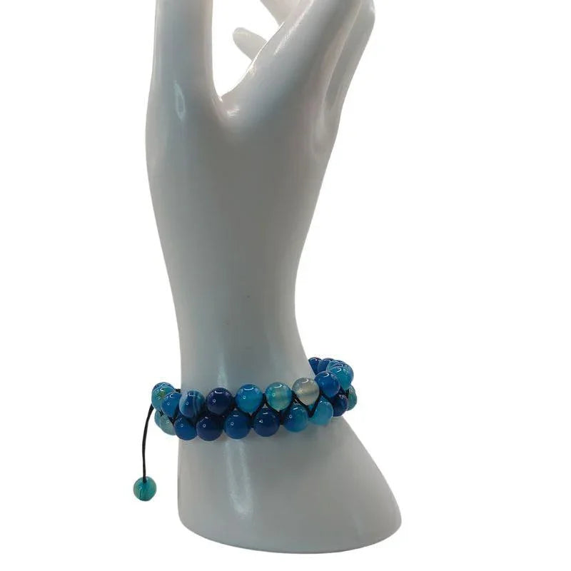 Shamballa Agate Bleu - Bracelet Double Rang Ajustable - Litho Natura