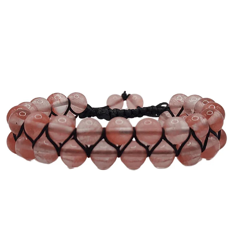 Shamballa Quartz Cérise - Bracelet Double Rang Ajustable - Litho Natura