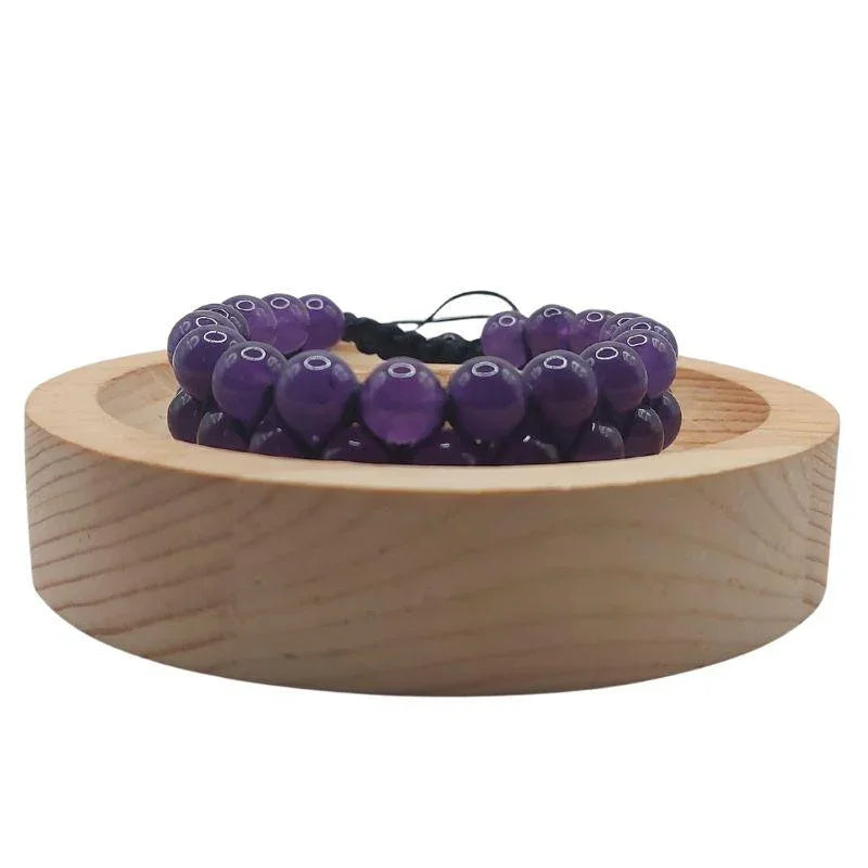 Shamballa Améthyste - Bracelet Double Rang Ajustable - Litho Natura