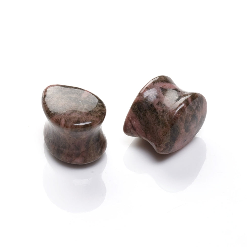 Boucles d'oreilles Plug Incurvé en Rhodonite Naturelle – Extenseur d’Oreilles