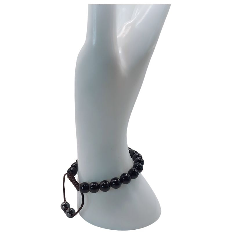 Shamballa Agate Noire - Bracelet Simple Rang Ajustable - Litho Natura