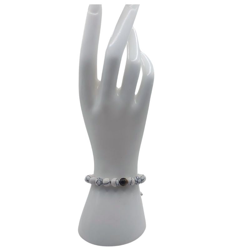 Shamballa Howlite Blanc Mixte - Bracelet Simple Rang Ajustable - Litho Natura