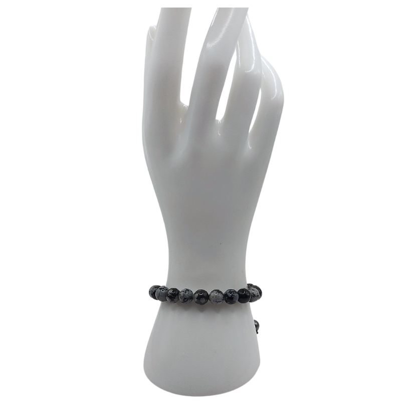 Shamballa Obsidienne Flocon de Neige Mixte - Bracelet Simple Rang Ajustable - Litho Natura