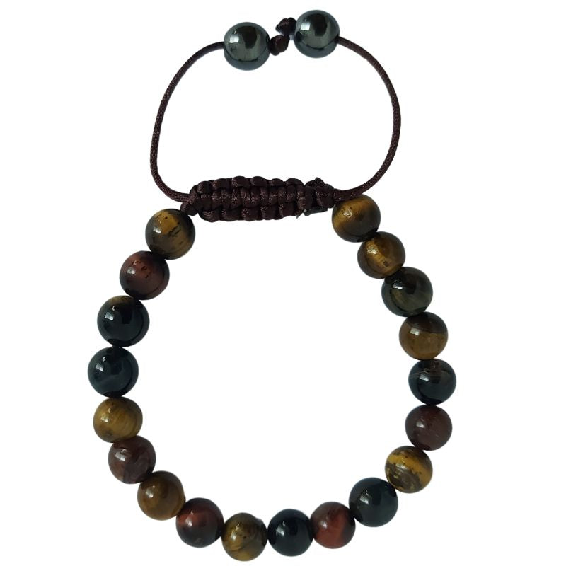 Shamballa Oeil de Tigre Mixte - Bracelet Simple Rang Ajustable - Litho Natura