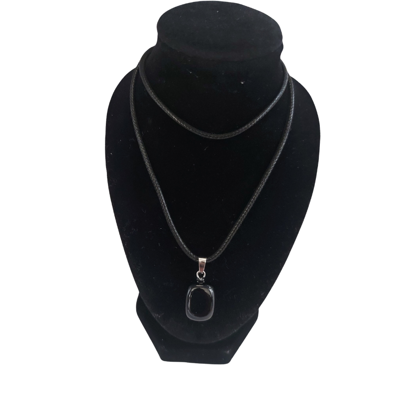 Pendentif Rectangulaire en Pierre Précieuse - Agate Noire
