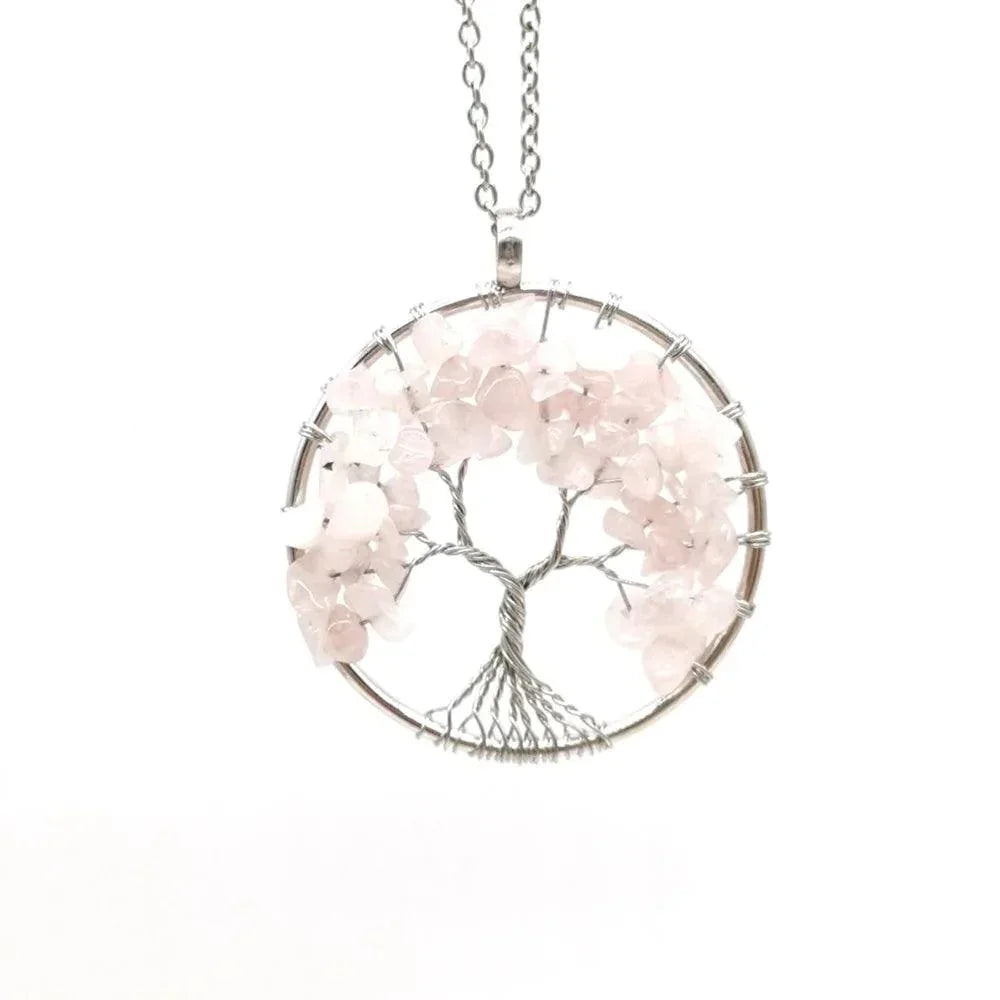 Pendentif Arbre de Vie en Quartz Rose - Qualité A - Litho Natura