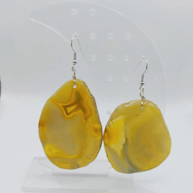 Boucles d'Oreilles en Agate jaune - Pierre Brute pour Femmes - Litho Natura