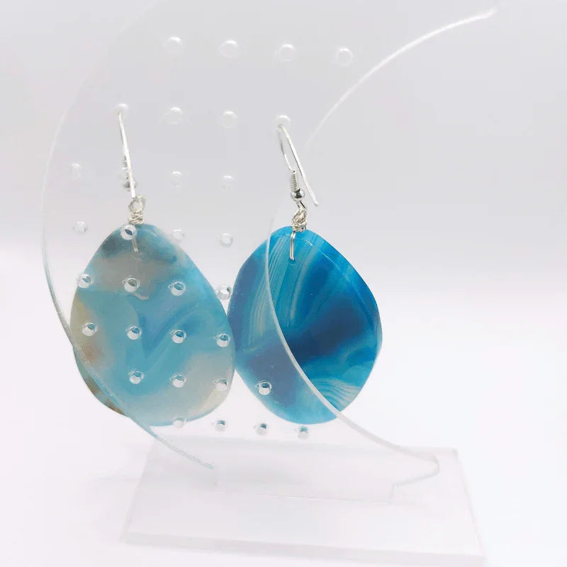 Boucles d'Oreilles en Agate Bleue - Pierre Brute pour Femmes - Litho Natura