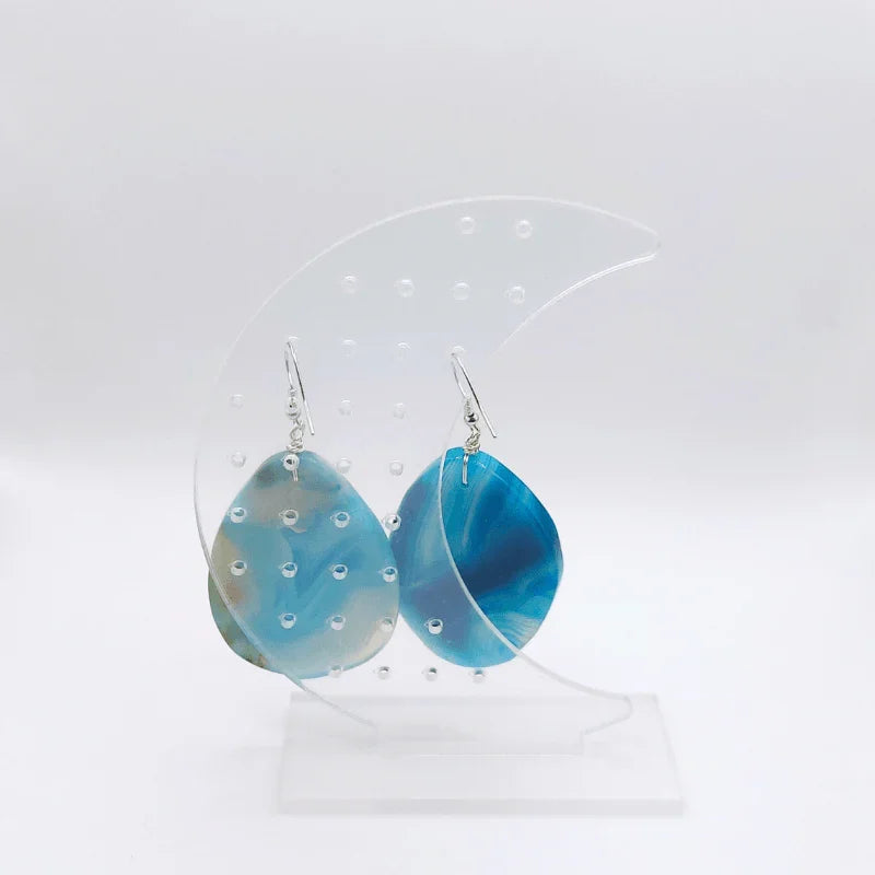 Boucles d'Oreilles en Agate Bleue - Pierre Brute pour Femmes - Litho Natura