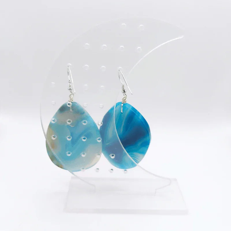 Boucles d'Oreilles en Agate Bleue - Pierre Brute pour Femmes - Litho Natura