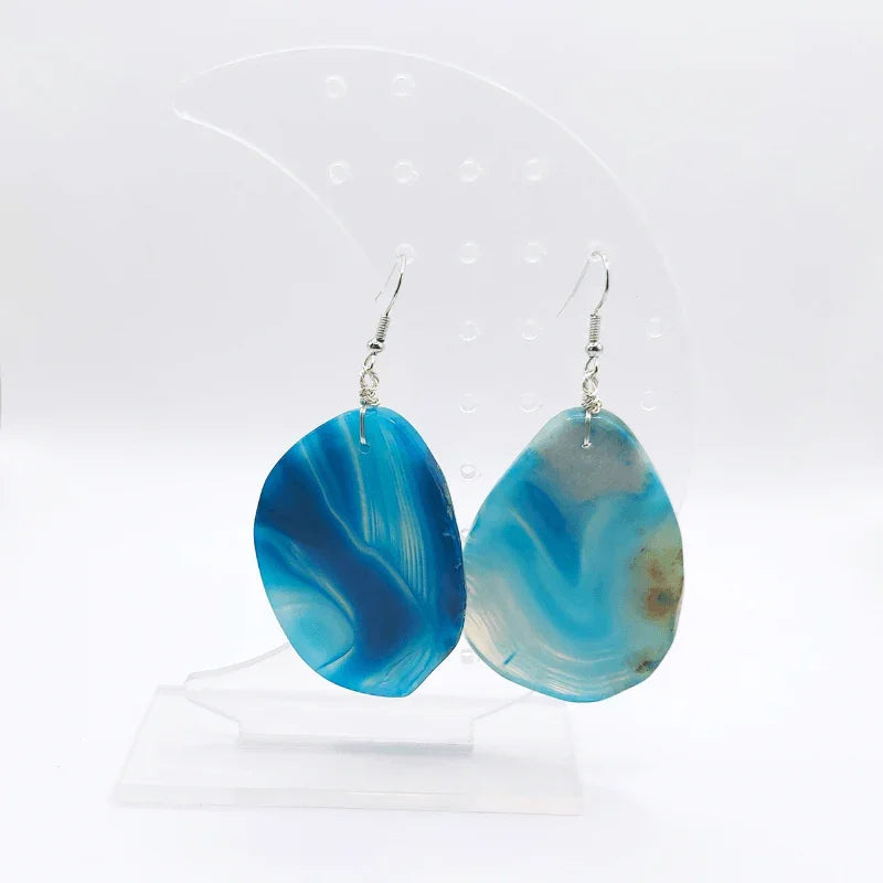 Boucles d'Oreilles en Agate Bleue - Pierre Brute pour Femmes - Litho Natura
