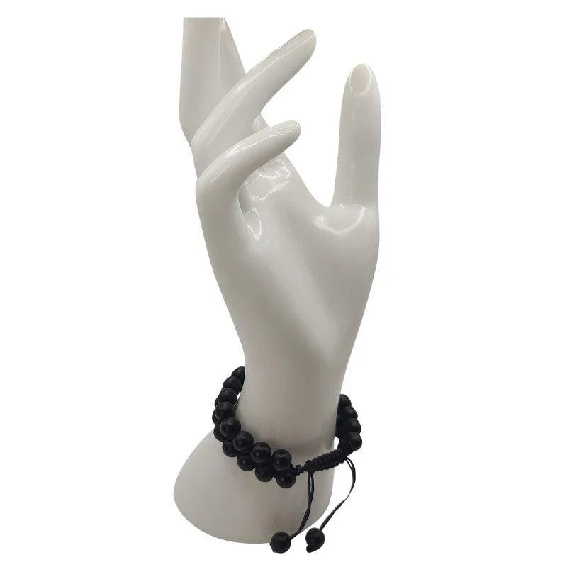 Shamballa Onyx Noir Mat - Bracelet Double Rang Ajustable - Litho Natura
