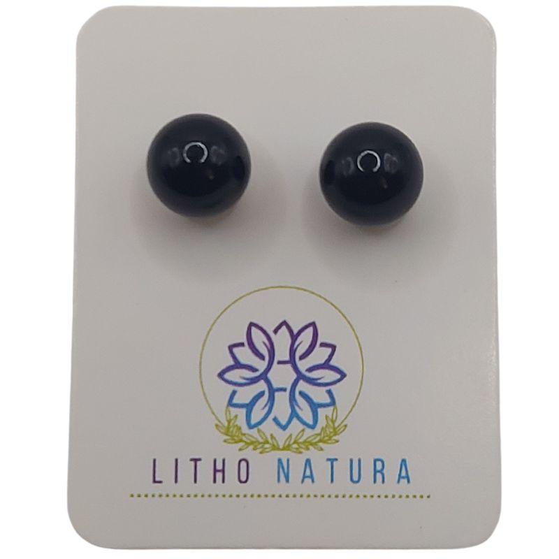 Boucles d'Oreilles Ronde en Perle de Pierre Naturelle - Obsidienne Noire - Litho Natura