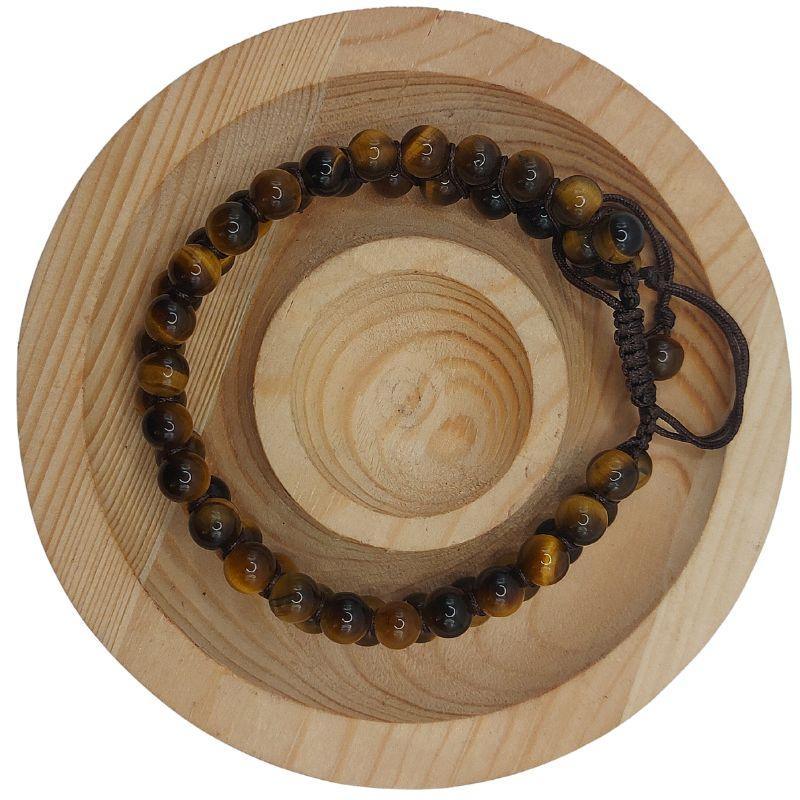 Shamballa Oeil de Tigre - Bracelet Double Rang Ajustable - Litho Natura