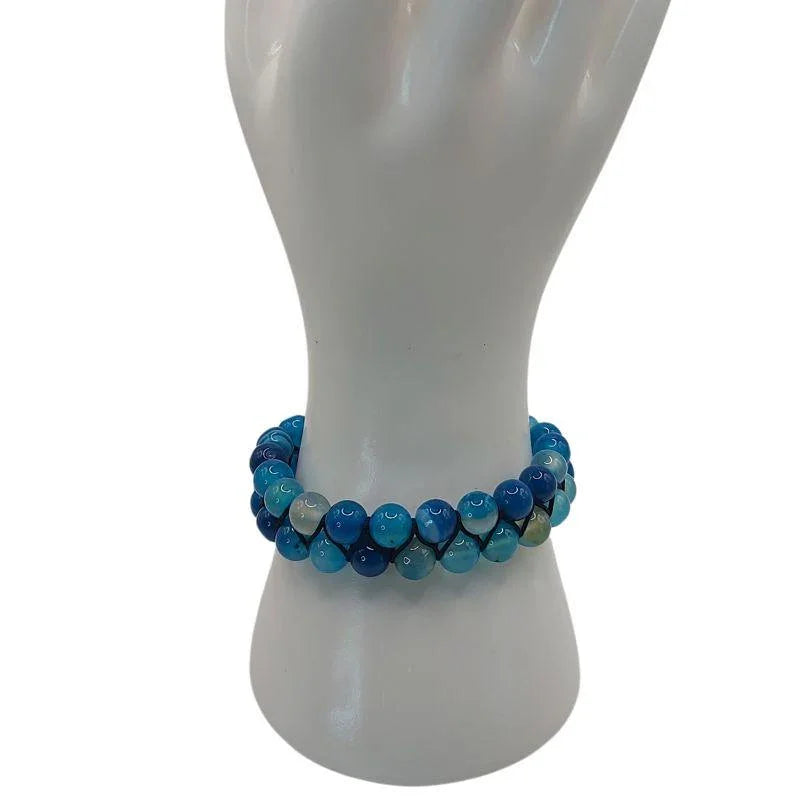 Shamballa Agate Bleu - Bracelet Double Rang Ajustable - Litho Natura
