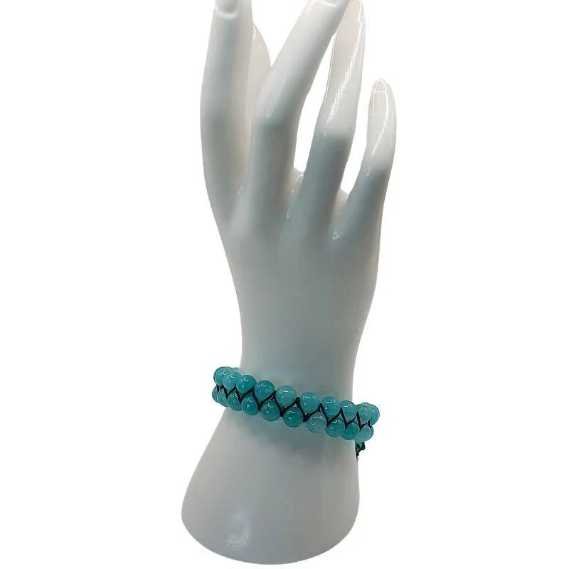 Shamballa Jade Bleu - Bracelet Double Rang Ajustable - Litho Natura