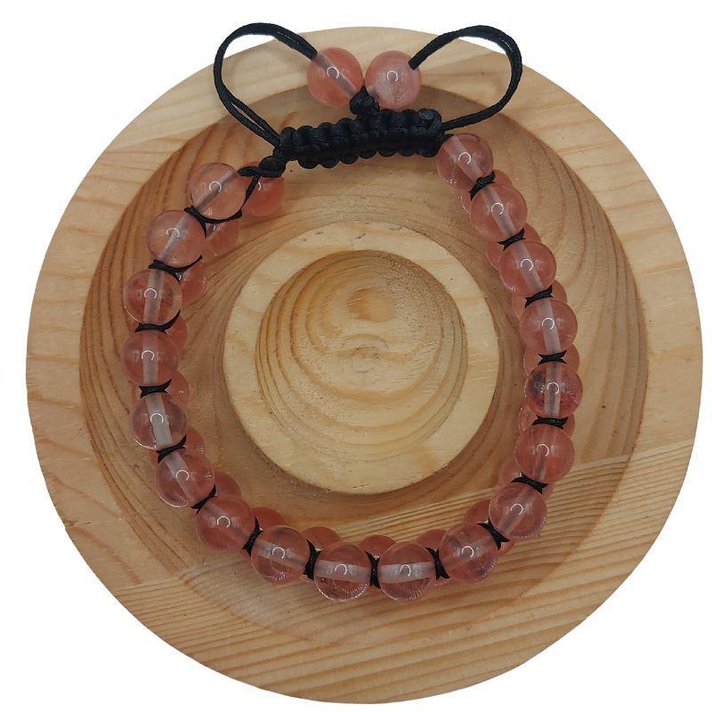 Shamballa Quartz Cérise - Bracelet Double Rang Ajustable - Litho Natura