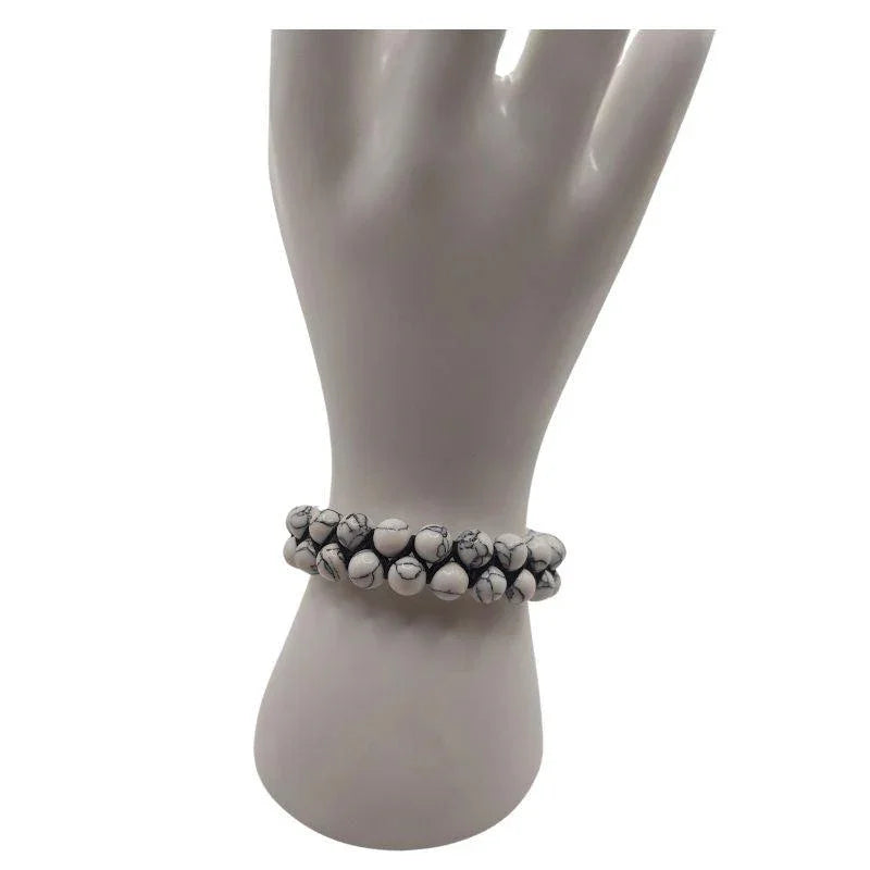 Shamballa Howlite Blanche - Bracelet Double Rang Ajustable - Litho Natura