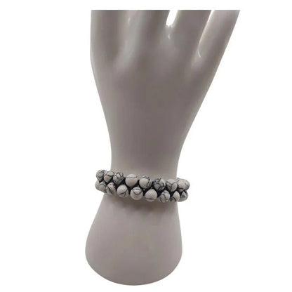 Shamballa Howlite Blanche - Bracelet Double Rang Ajustable - Litho Natura