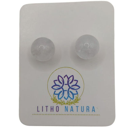 Boucles d'oreilles Rondes en Perle de pierre naturelle - Cristal de Roche - Litho Natura