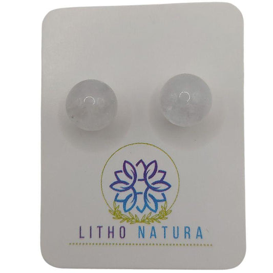 Boucles d'oreilles Rondes en Perle de pierre naturelle - Cristal de Roche - Litho Natura