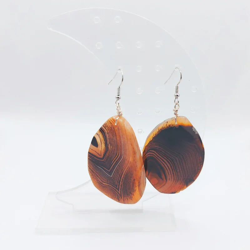 Boucles d'Oreilles Agate Marron - Pierre Brute pour Femmes - Litho Natura