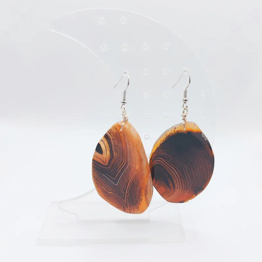 Boucles d'Oreilles Agate Marron - Pierre Brute pour Femmes - Litho Natura