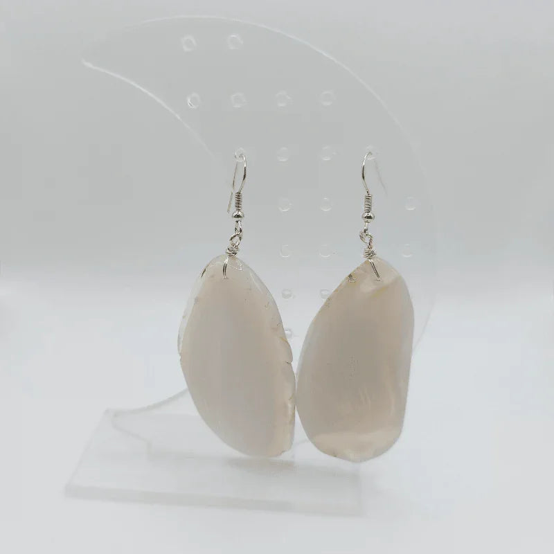 Boucles d'Oreilles en Agate Blanche- Pierre Brute pour Femmes - Litho Natura