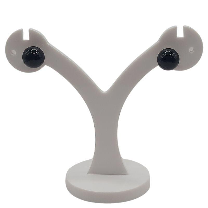 Boucles d'Oreilles Ronde en Perle de Pierre Naturelle - Obsidienne Noire - Litho Natura