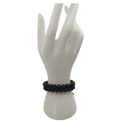 Shamballa Onyx Noir Mat - Bracelet Double Rang Ajustable - Litho Natura