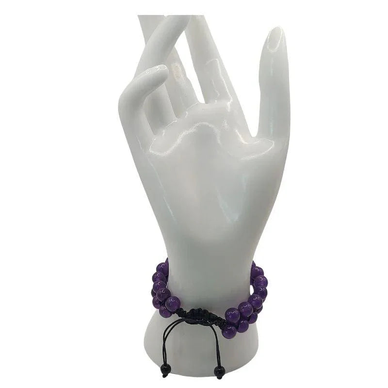 Shamballa Améthyste - Bracelet Double Rang Ajustable - Litho Natura