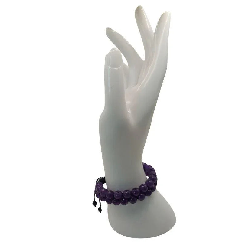 Shamballa Agate Violette - Bracelet Double Rang Ajustable - Litho Natura