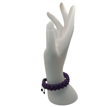 Shamballa Agate Violette - Bracelet Double Rang Ajustable - Litho Natura
