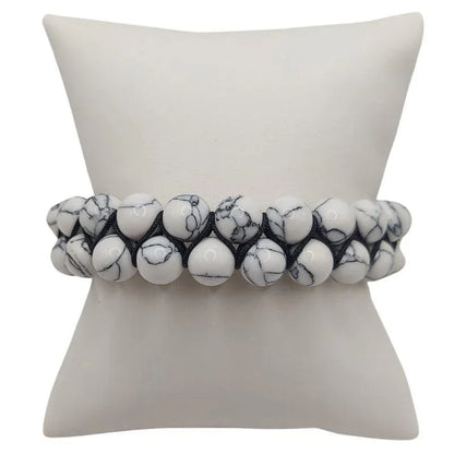 Shamballa Howlite Blanche - Bracelet Double Rang Ajustable - Litho Natura