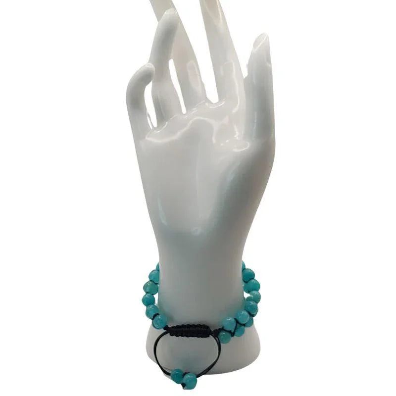 Shamballa Jade Bleu - Bracelet Double Rang Ajustable - Litho Natura