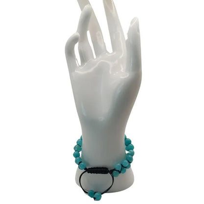 Shamballa Jade Bleu - Bracelet Double Rang Ajustable - Litho Natura