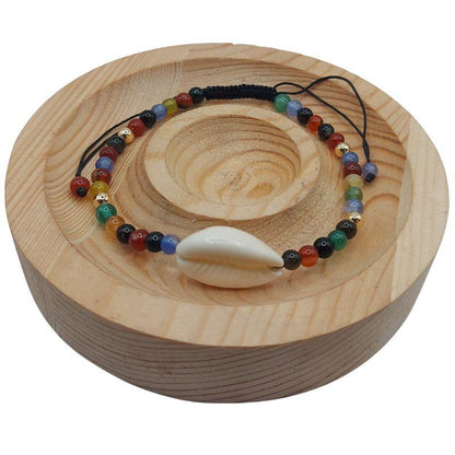 Bracelet en Agate Naturelle Tressée avec Coquillage Caurie - Style Bohème - Litho Natura