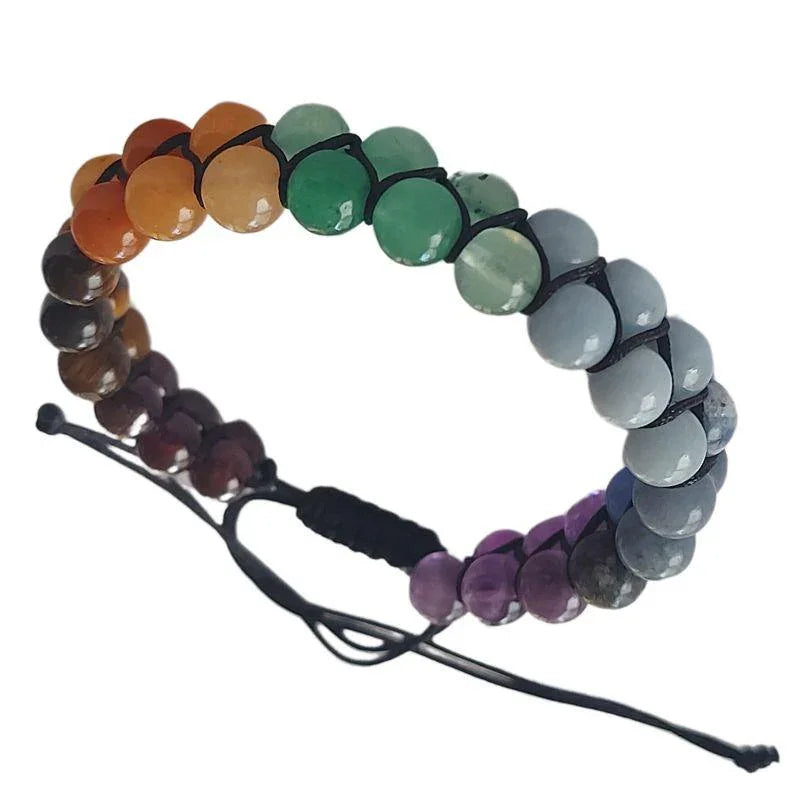 Shamballa 7 Chakras - Bracelet Double Rang Ajustable - Litho Natura